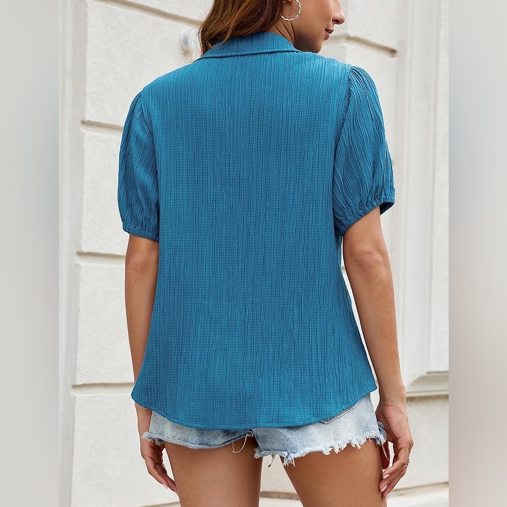 Blooming Jelly Women's Button Down Shirts V Neck Casual Textured Top - Picture 2 of 7